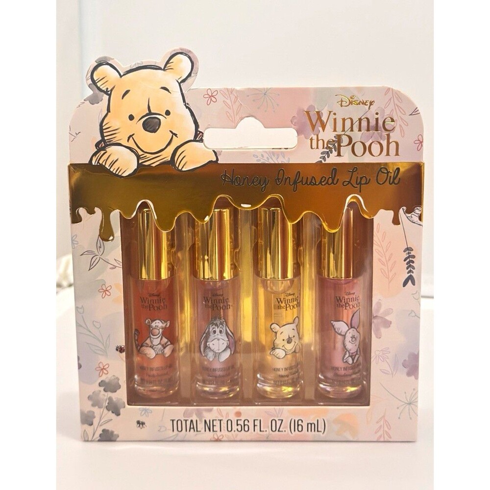 Disney Winnie the Pooh Honey Infused Lip Oil 4 Pc Set Tigger Eeyore Piglet Taste